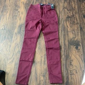 high rise burgundy skinny jeans